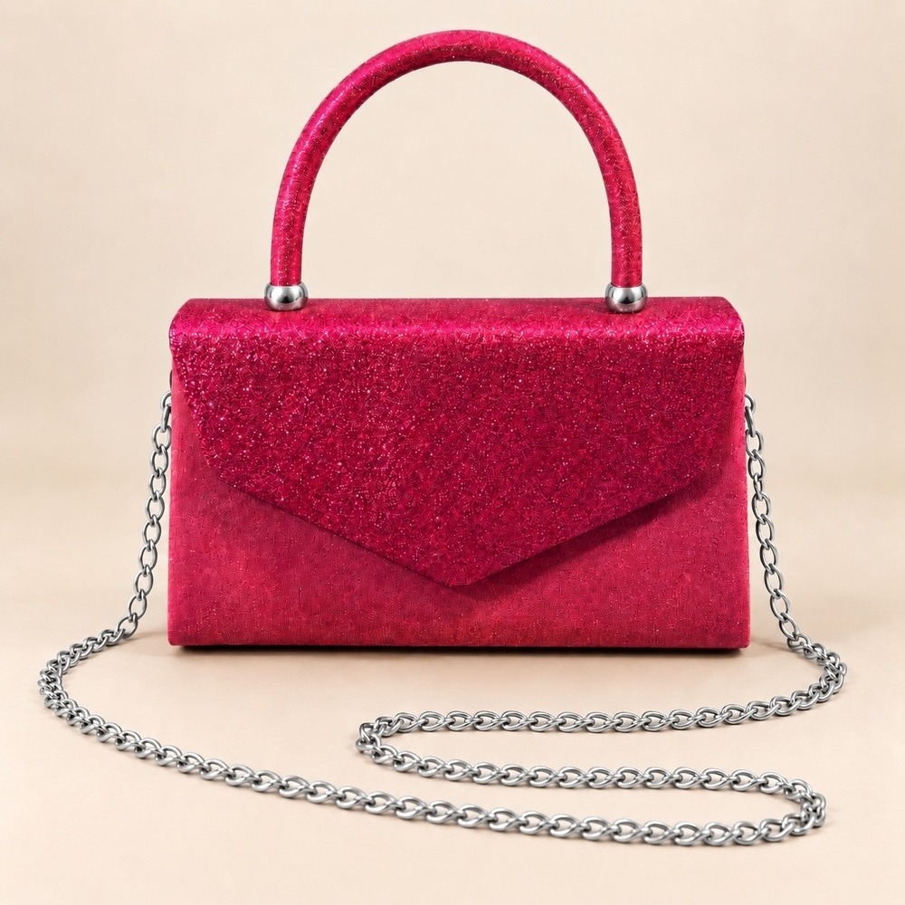 Dasein Hot Pink Glitter Evening Clutch Crossbody Bag Formal Prom Wedding Handbag - Picture 2 of 8